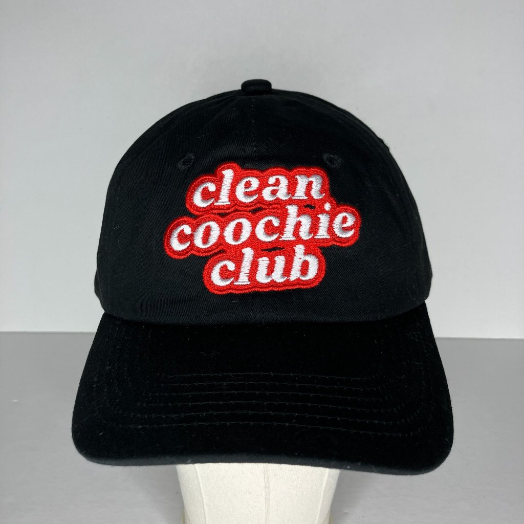 Clean Coochie Club Black Embroidered Adjustable Strapback SaltXo Clean Coochie Club Black Embroidered Adjustable Strapback SaltXo